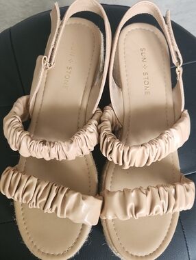 Sun + Stone Ruched Slingback Sandals - Nude Beige